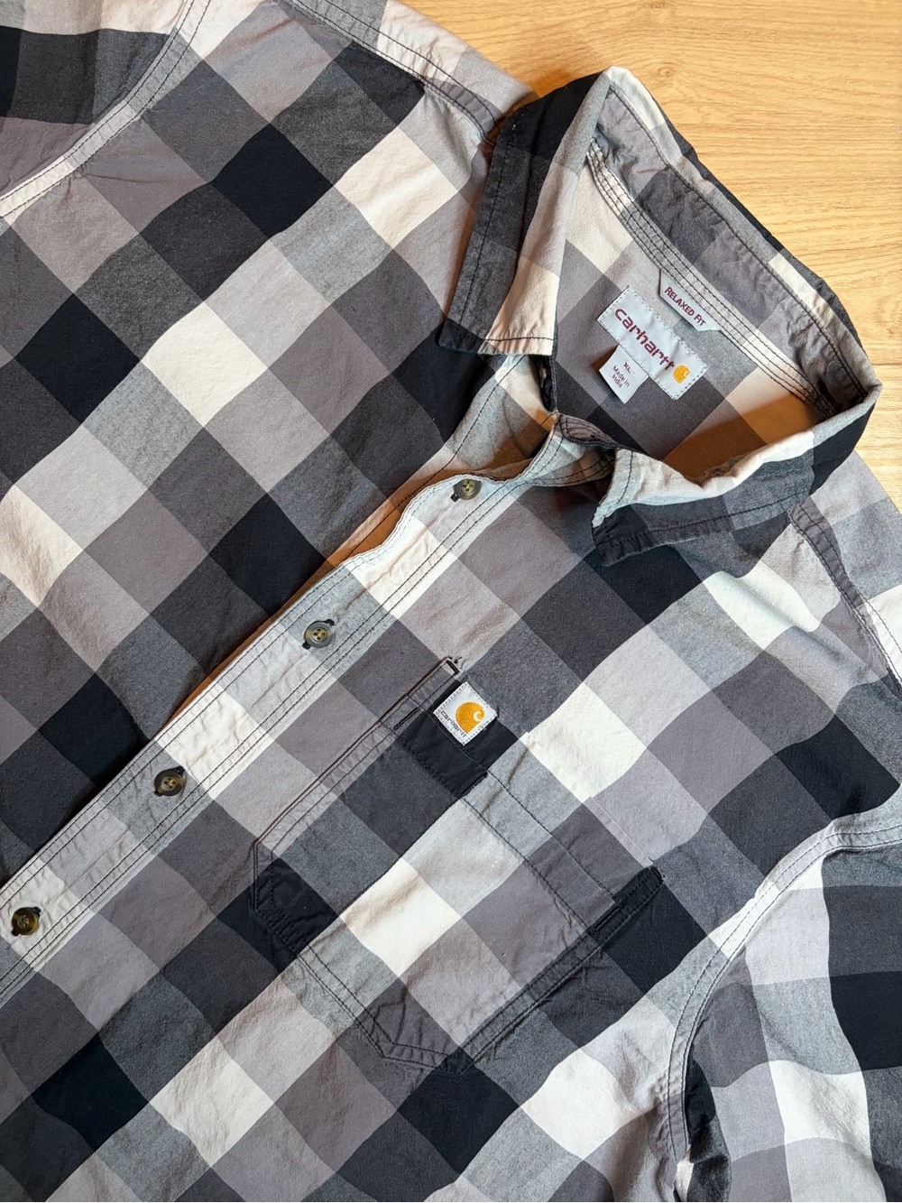 Carhartt Relaxed Fit Grey Black Buffalo Plaid Short Sleeve Shirt Mens XL 103551